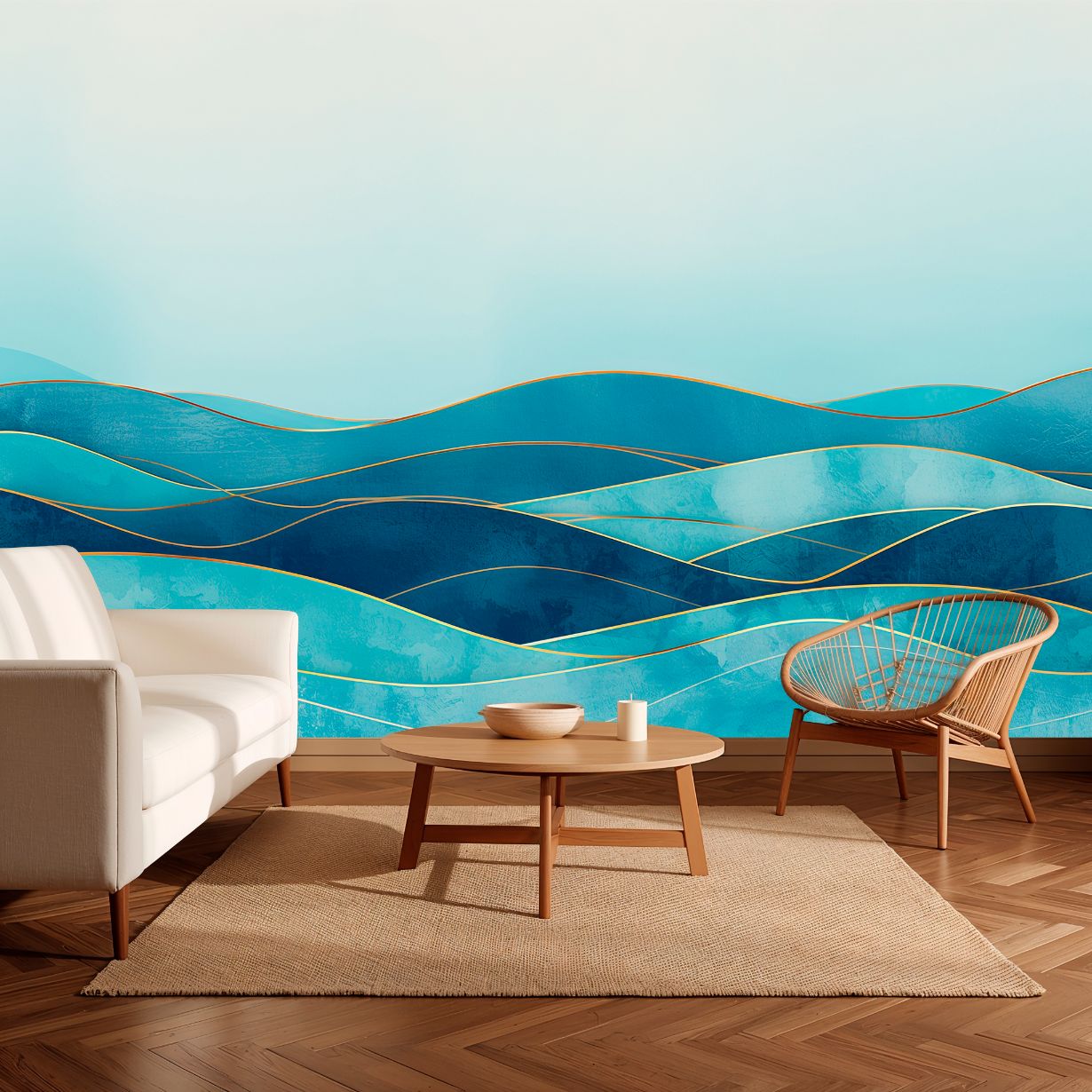 Aqua Flow - Blue Abstract Accent Wall Mural Wallpaper, peel & stick, custom-sized by Recoat