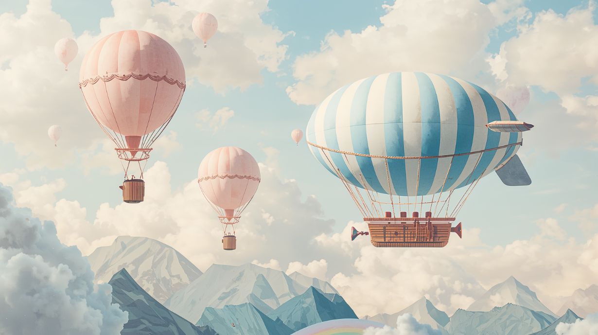 Balloon Voyage - Hot Air Balloon Accent Wall Mural Wallpaper, peel & stick, custom-sized by Recoat