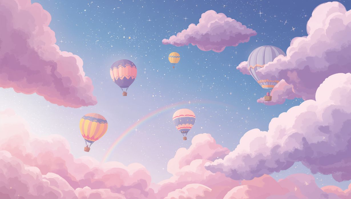 Balloon Twilight - Hot Air Balloon Accent Wall Mural Wallpaper, peel & stick, custom-sized by Recoat
