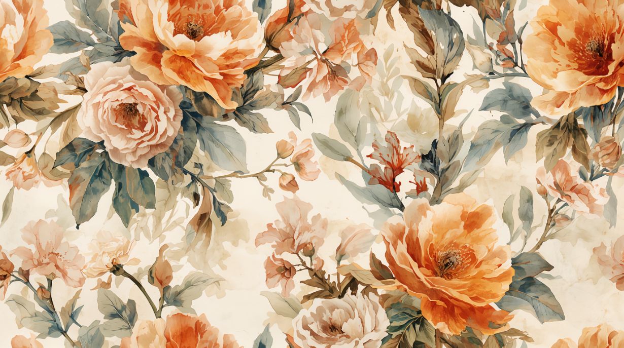 Terracotta Garden - Watercolor Flower Accent Wall Mural Wallpaper, peel & stick, custom-sized by Recoat