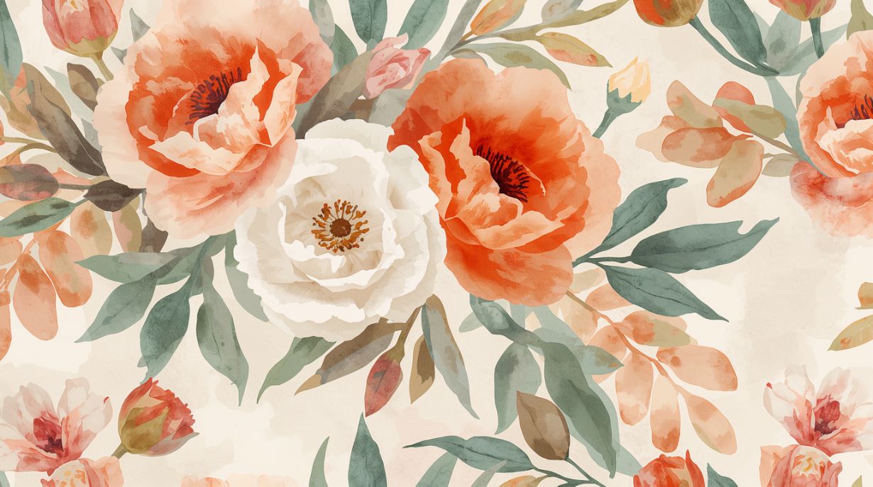 Blooming Sonata - Warm Floral Accent Wall Mural Wallpaper, peel & stick, custom-sized by Recoat