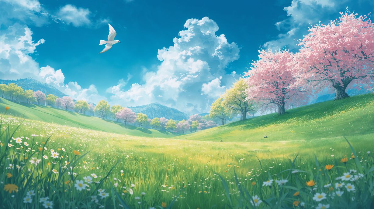 Blossom Skies - Dreamy Landscape Accent Wall Mural Wallpaper, peel & stick, custom-sized by Recoat