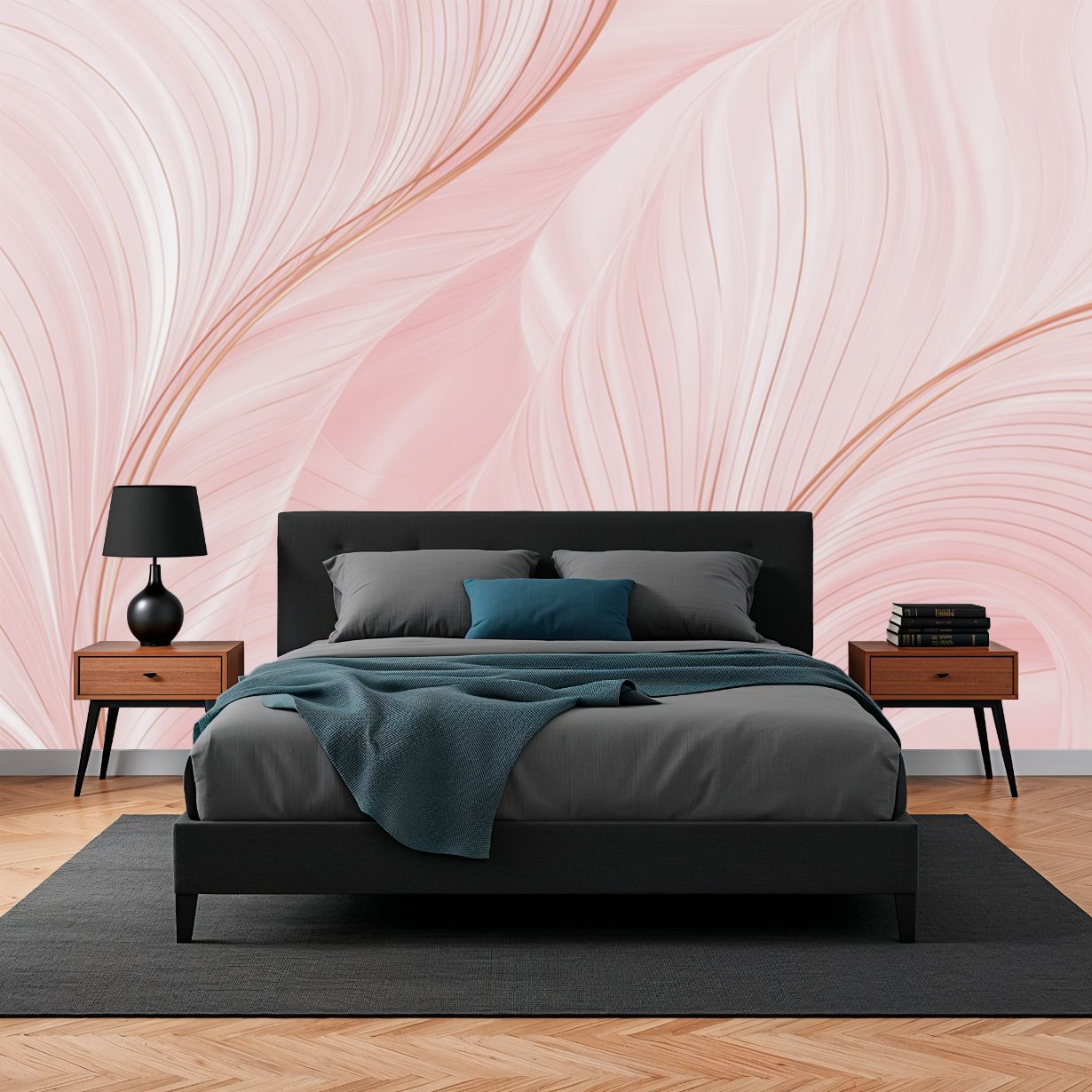 Blush Feathers - Abstract Lines Accent Wall Mural Wallpaper, peel & stick, custom-sized by Recoat
