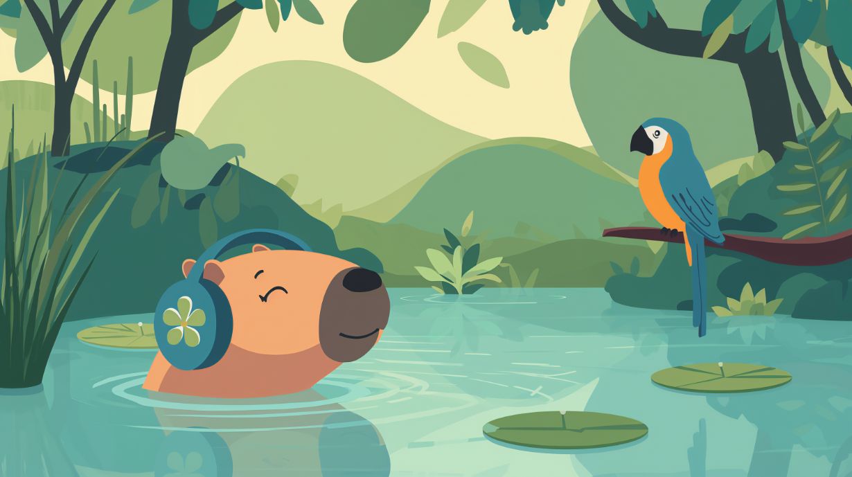 Capybara Chill - Scenic Lake Accent Wall Mural Wallpaper, peel & stick, custom-sized by Recoat