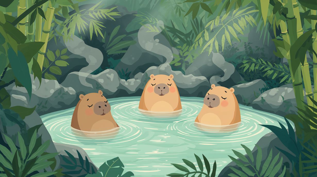 Capybara Springs - Playful Forest Accent Wall Mural Wallpaper, peel & stick, custom-sized by Recoat