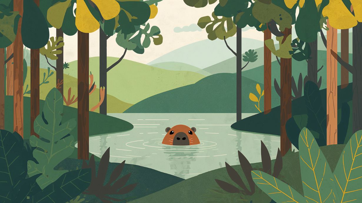 Capybara Peek - Forest Animal Accent Wall Mural Wallpaper, peel & stick, custom-sized by Recoat