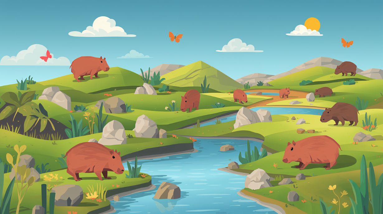 Capybara Valley - Playful Animal Accent Wall Mural Wallpaper, peel & stick, custom-sized by Recoat