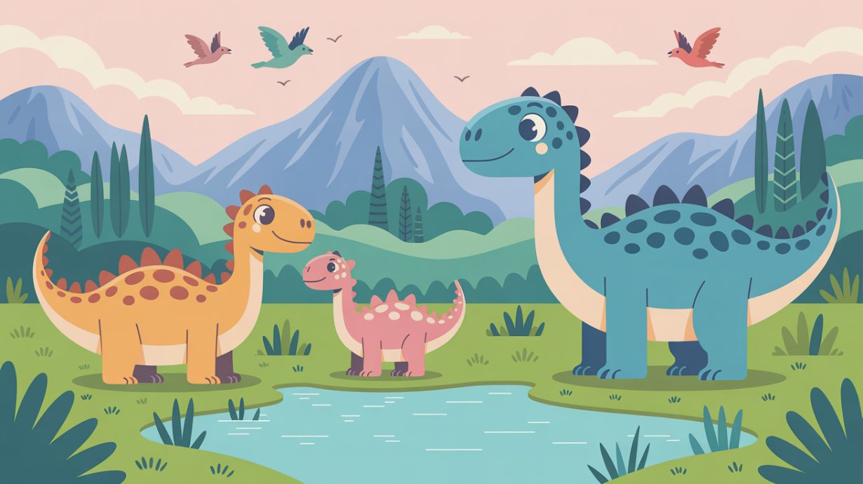 Dino Friends Valley - Watercolor Dinosaurs Accent Wall Mural Wallpaper, peel & stick, custom-sized by Recoat