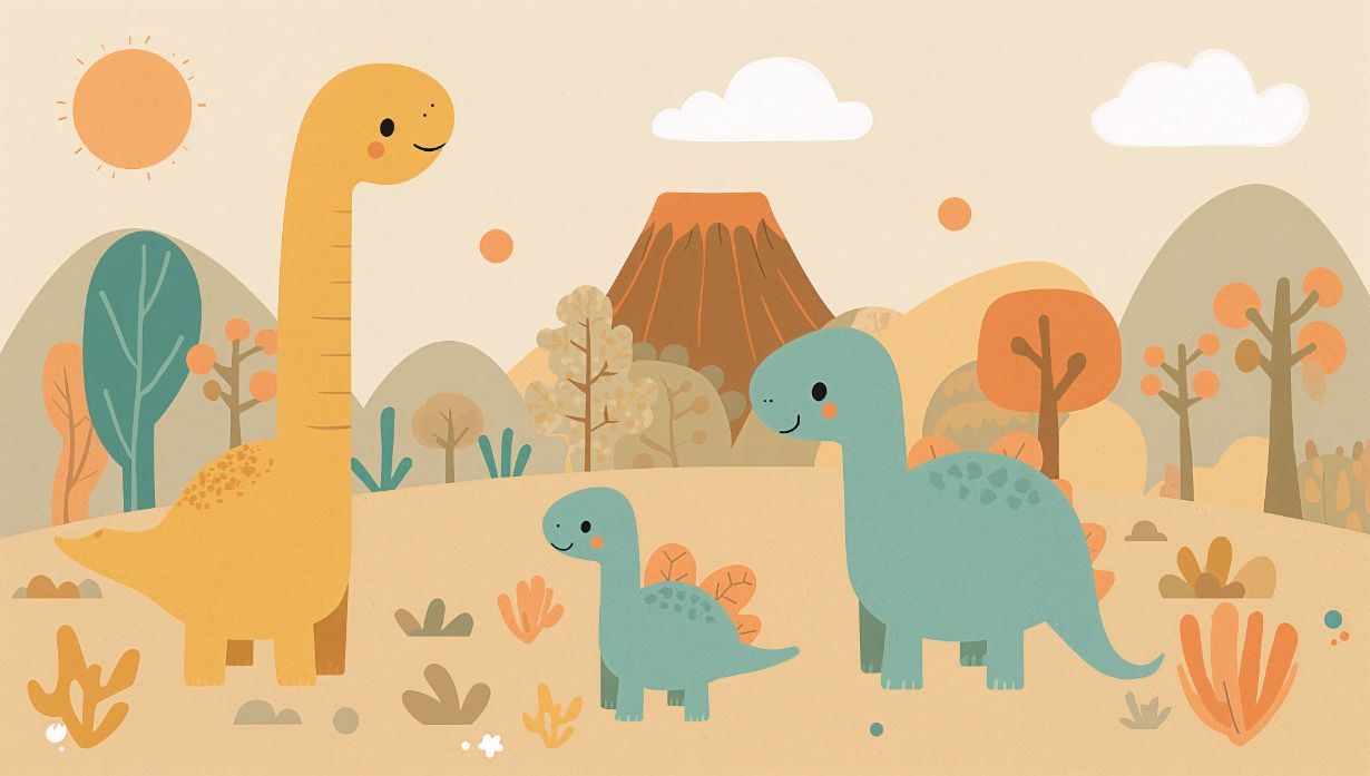 Dino Friends Sunny - Watercolor Dinosaurs Accent Wall Mural Wallpaper, peel & stick, custom-sized by Recoat
