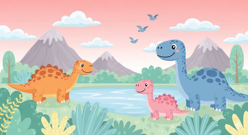 Dino Friends - Watercolor Dinosaurs Accent Wall Mural Wallpaper, peel & stick, custom-sized by Recoat
