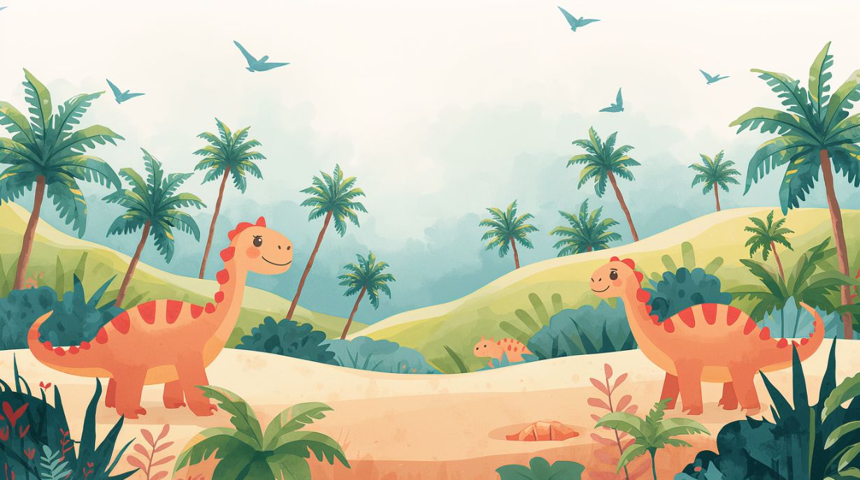 Dino Friends Tropical - Watercolor Dinosaurs Accent Wall Mural Wallpaper, peel & stick, custom-sized by Recoat