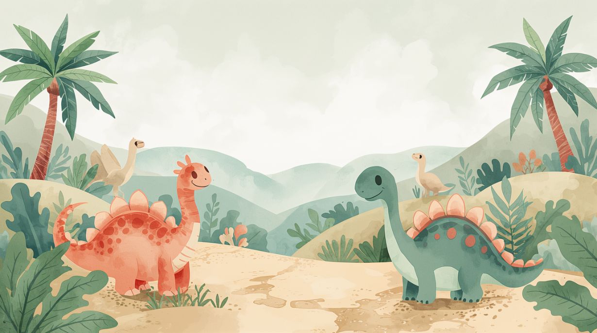Dino Valley - Watercolor Dinosaurs Accent Wall Mural Wallpaper, peel & stick, custom-sized by Recoat