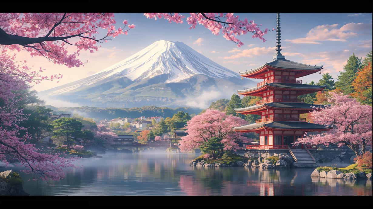 Sakura Bloom - Japanese Landscape Accent Wall Mural Wallpaper, peel & stick, custom-sized by Recoat