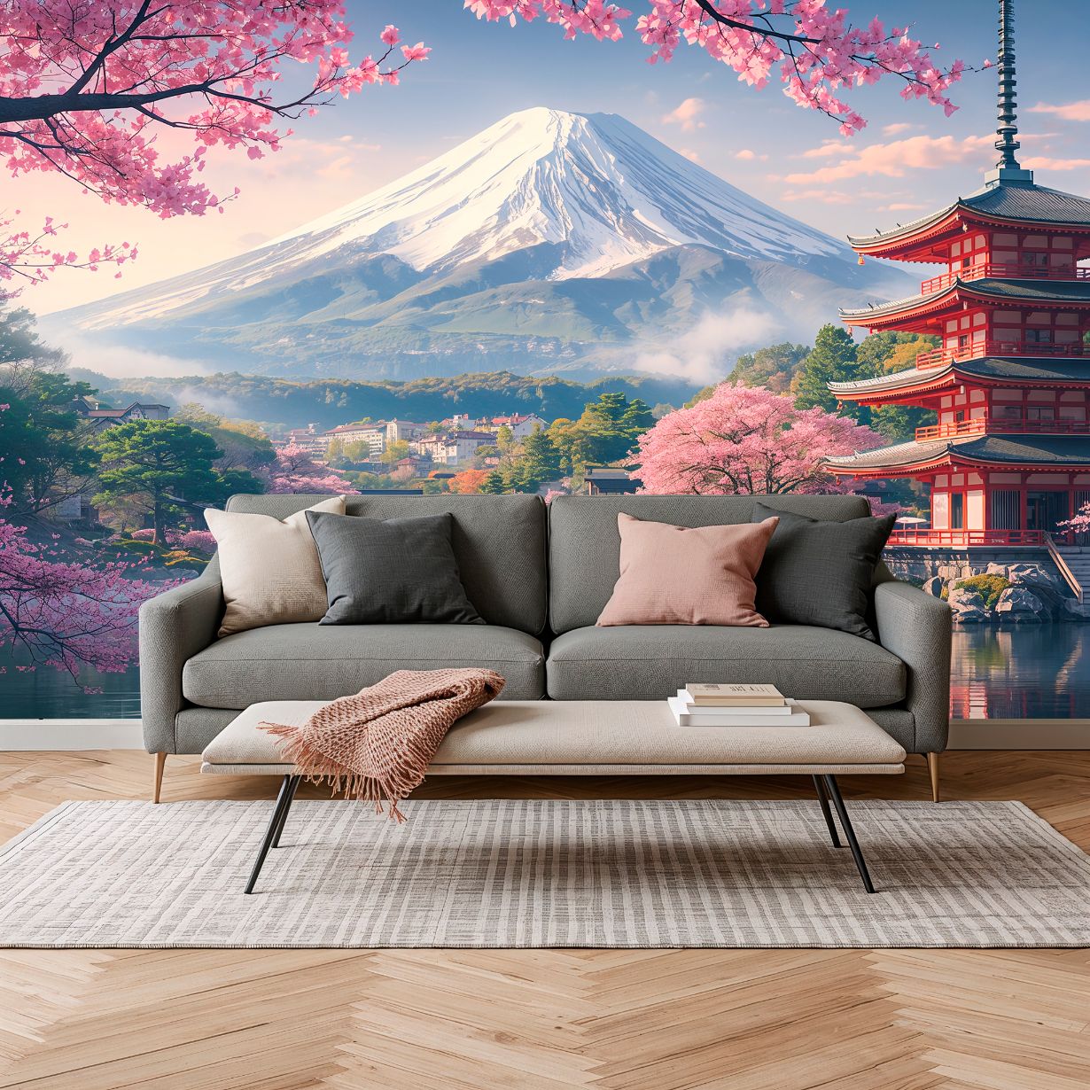 Sakura Bloom - Japanese Landscape Accent Wall Mural Wallpaper, peel & stick, custom-sized by Recoat