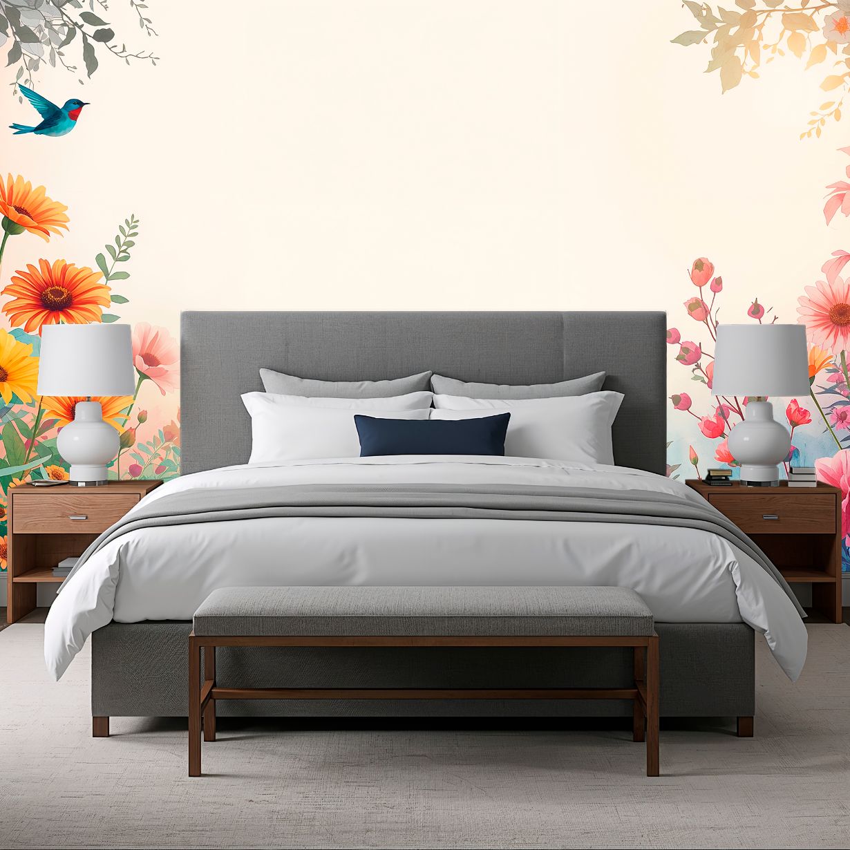 Spring Garden - Colorful Flowers Accent Wall Mural Wallpaper, peel & stick, custom-sized by Recoat