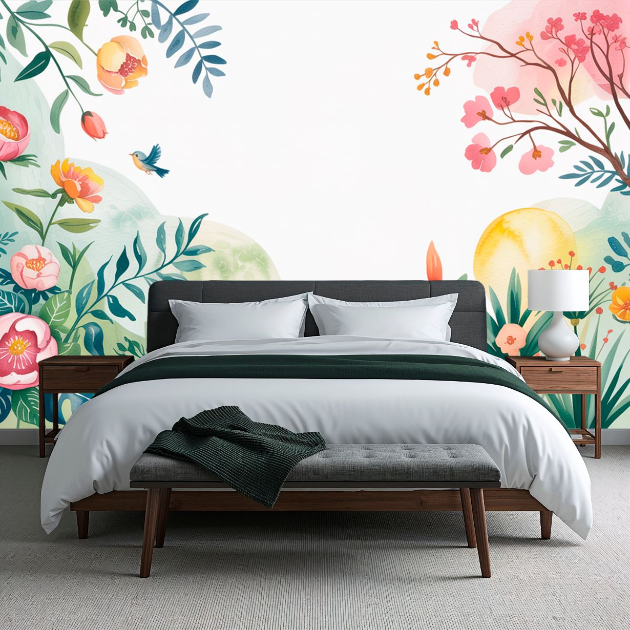 Vibrant Meadow - Watercolor Floral Accent Wall Mural Wallpaper, peel & stick, custom-sized by Recoat