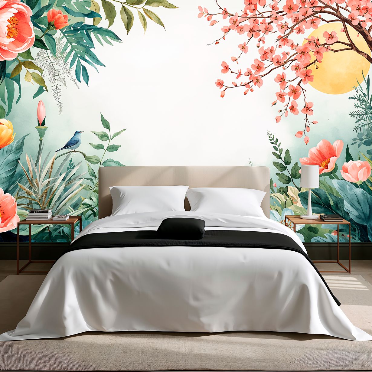 Garden Sunset - Watercolor Floral Accent Wall Mural Wallpaper, peel & stick, custom-sized by Recoat
