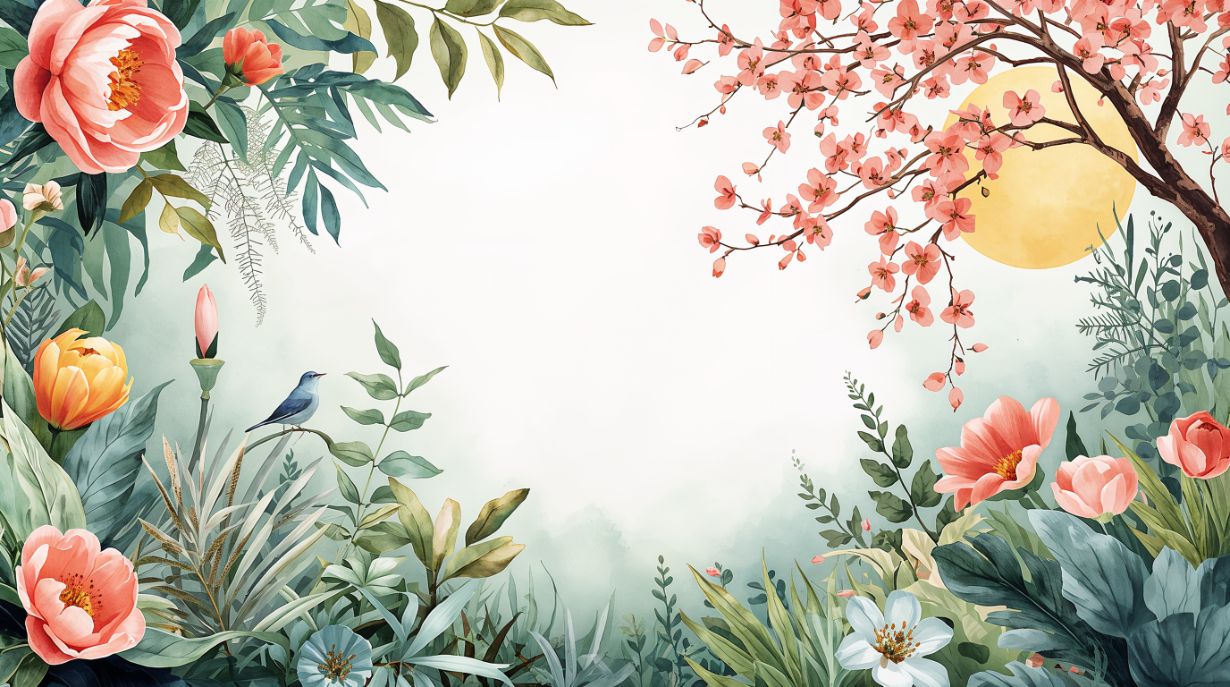 Garden Sunset - Watercolor Floral Accent Wall Mural Wallpaper, peel & stick, custom-sized by Recoat