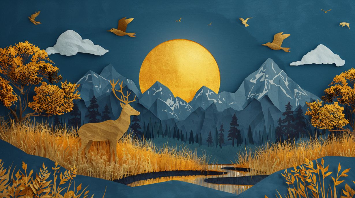 Papercraft Alpine - Paper Art Landscape Accent Wall Mural Wallpaper, peel & stick, custom-sized by Recoat
