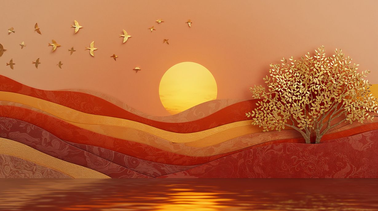 Golden Canyon - Artistic Landscape Accent Wall Mural Wallpaper, peel & stick, custom-sized by Recoat