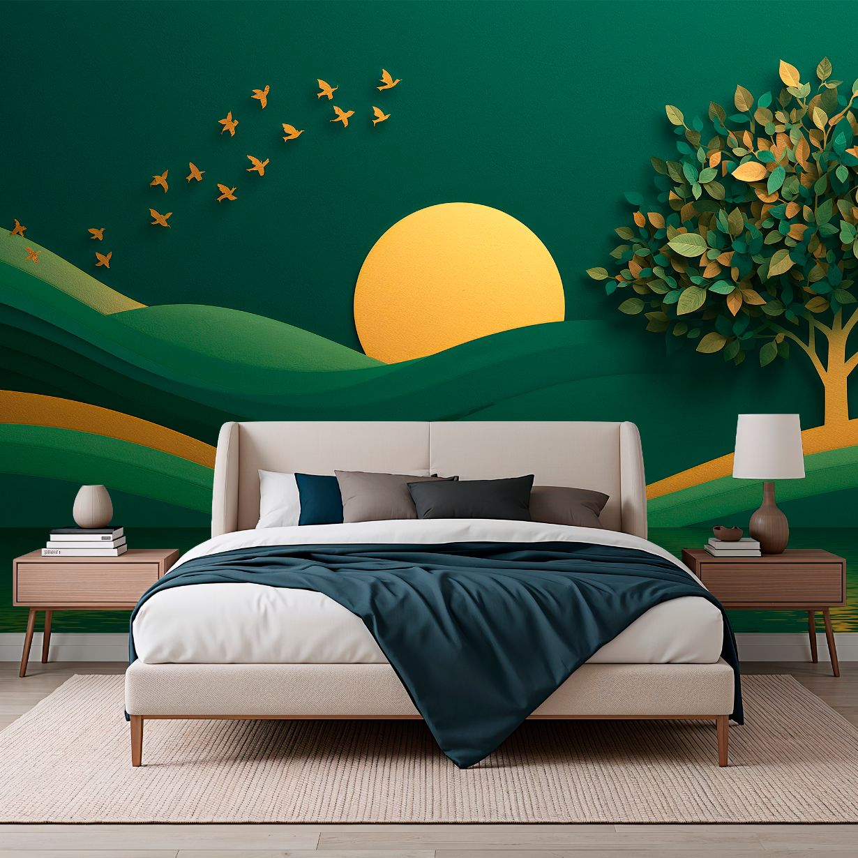 Golden Emerald - Artistic Landscape Accent Wall Mural Wallpaper, peel & stick, custom-sized by Recoat
