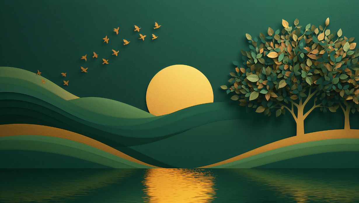 Golden Emerald - Artistic Landscape Accent Wall Mural Wallpaper, peel & stick, custom-sized by Recoat