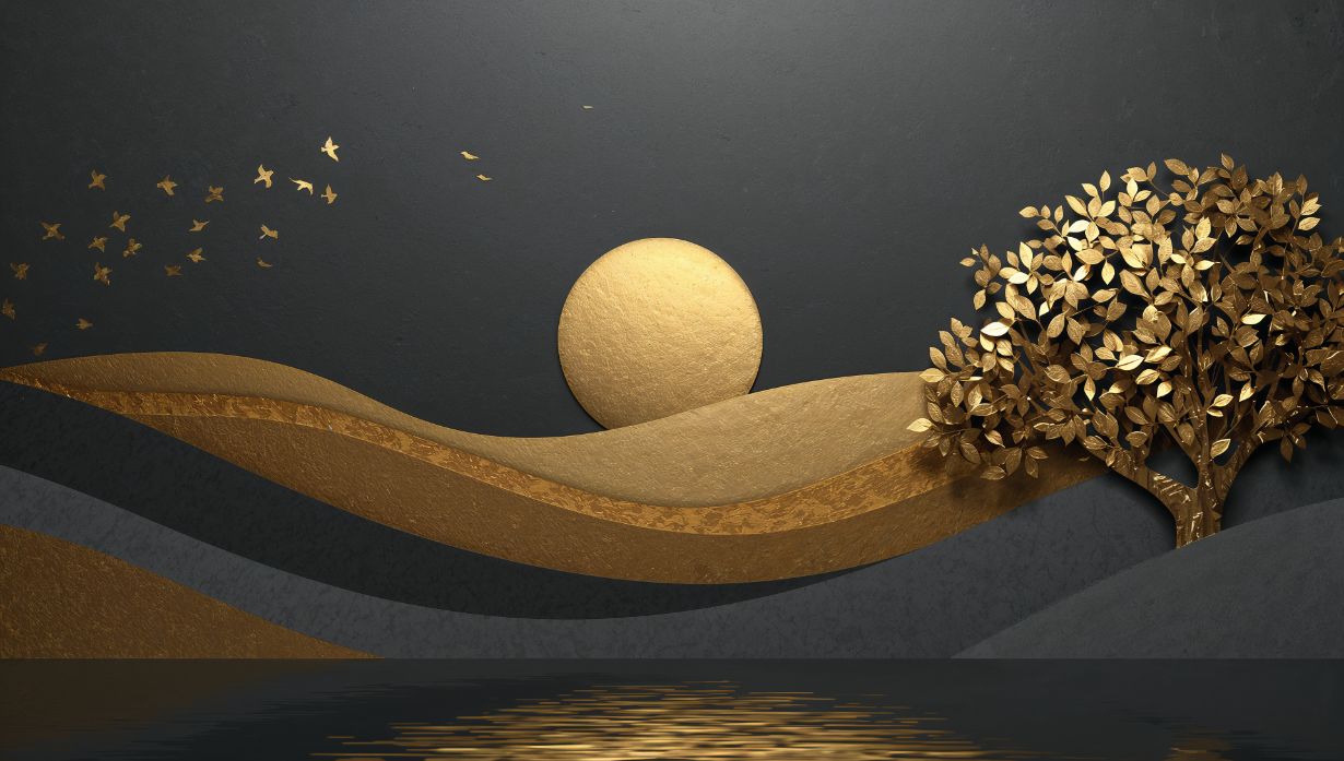 Golden Noir - Artistic Landscape Accent Wall Mural Wallpaper, peel & stick, custom-sized by Recoat