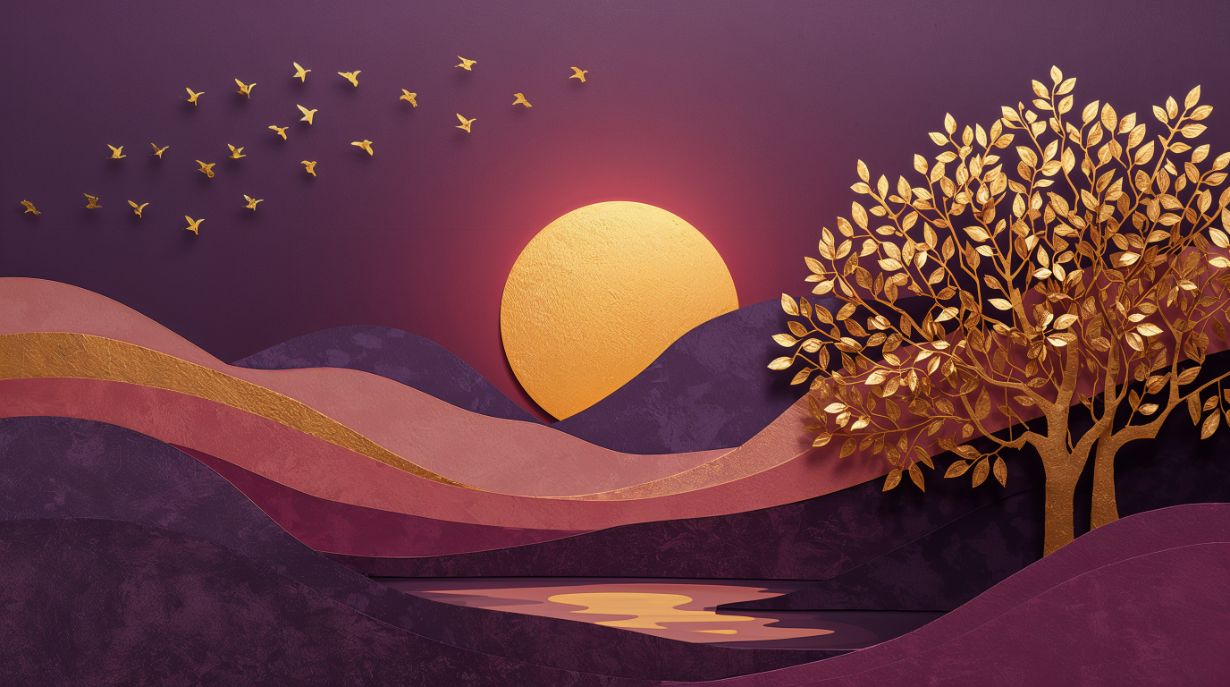 Golden Twilight - Artistic Landscape Accent Wall Mural Wallpaper, peel & stick, custom-sized by Recoat