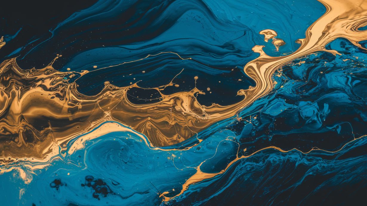 Ocean's Gold - Blue Abstract Accent Wall Mural Wallpaper, peel & stick, custom-sized by Recoat