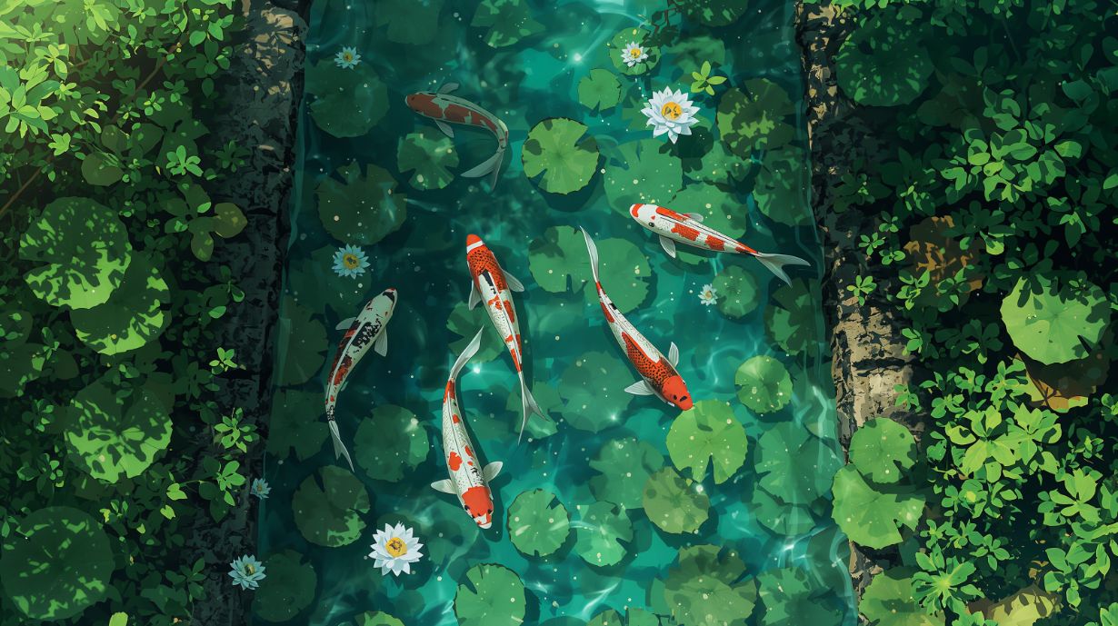 Koi Serenity - Japanese Style Accent Wall Mural Wallpaper, peel & stick, custom-sized by Recoat