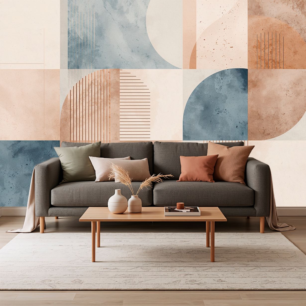 Terracotta Flow - Geometric Abstract Accent Wall Mural Wallpaper, peel & stick, custom-sized by Recoat