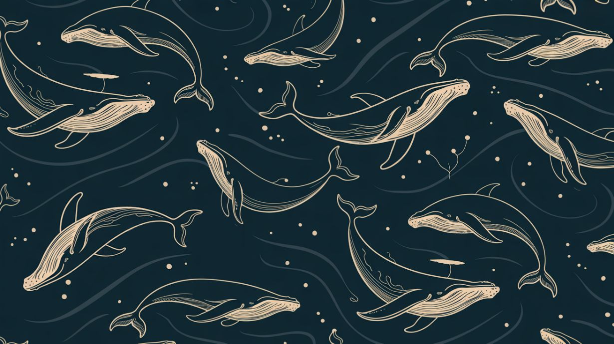 Midnight Whales Pattern - Vintage Whale Accent Wall Mural Wallpaper, peel & stick, custom-sized by Recoat