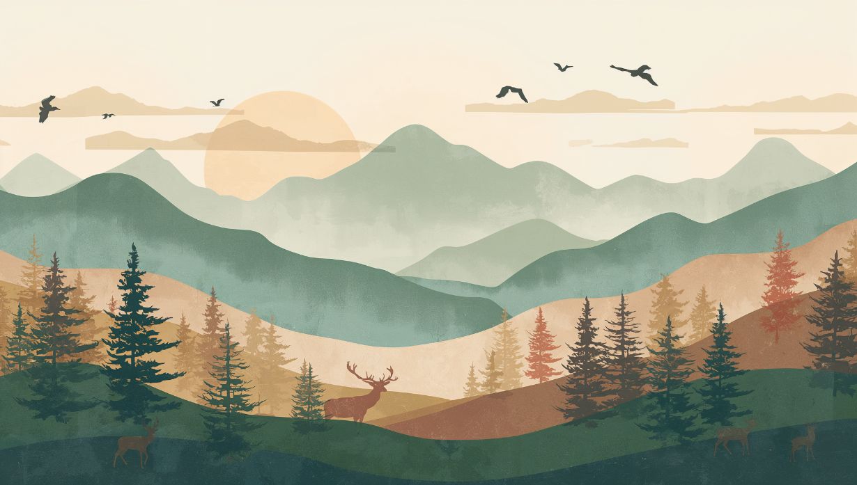 Alpine View - Rustic Forest Accent Wall Mural Wallpaper, peel & stick, custom-sized by Recoat