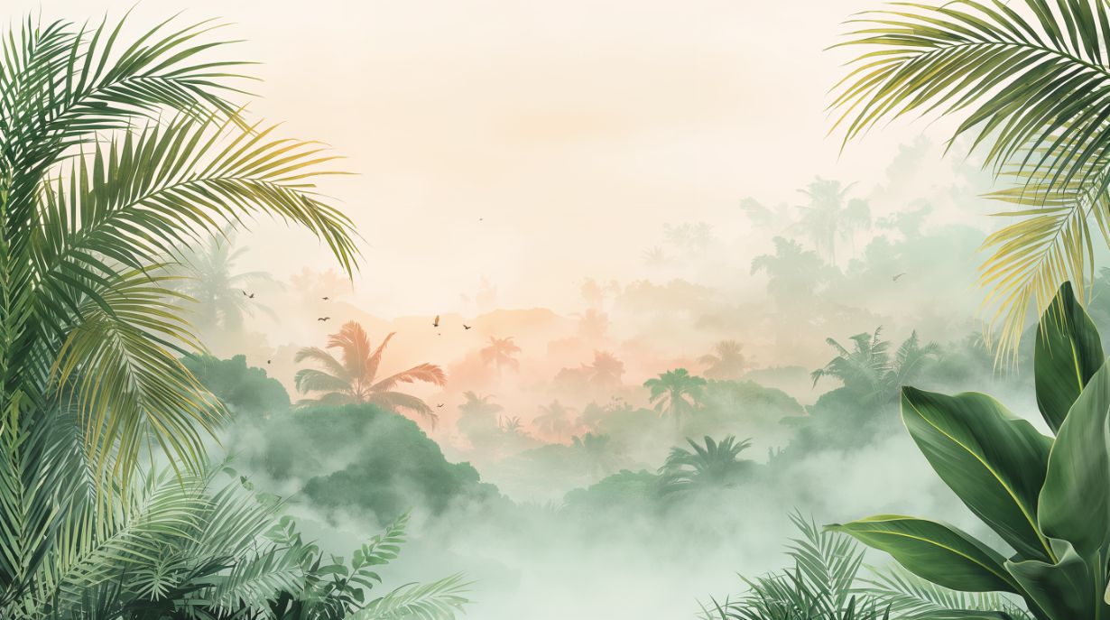 Horizons Golden Mist - Jungle Landscape Accent Wall Mural Wallpaper, peel & stick, custom-sized by Recoat