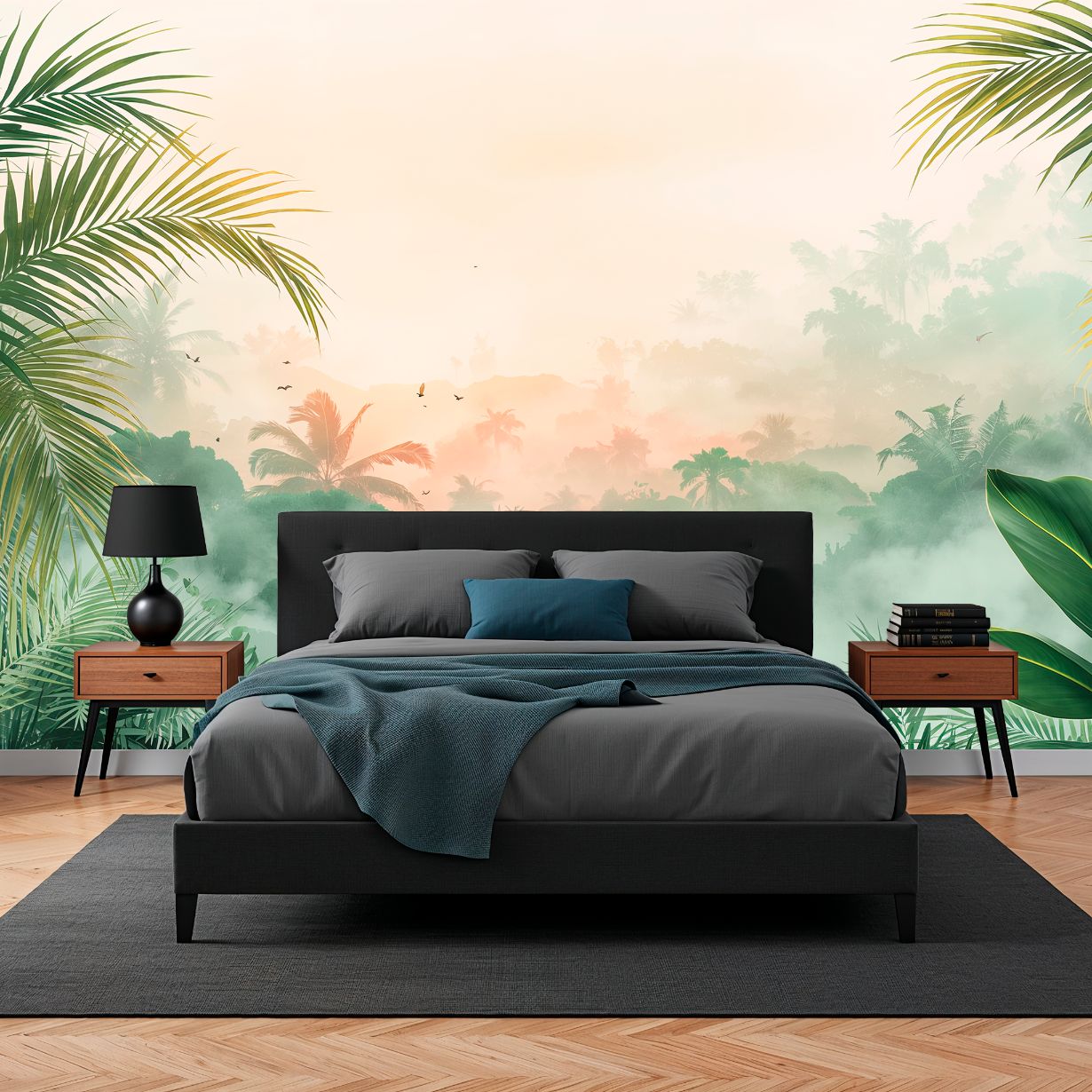 Horizons Golden Mist - Jungle Landscape Accent Wall Mural Wallpaper, peel & stick, custom-sized by Recoat