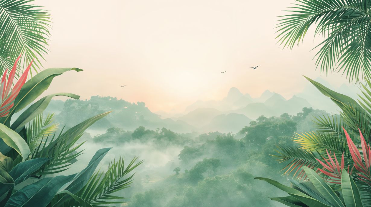 Tropical Dawn - Jungle Landscape Accent Wall Mural Wallpaper, peel & stick, custom-sized by Recoat