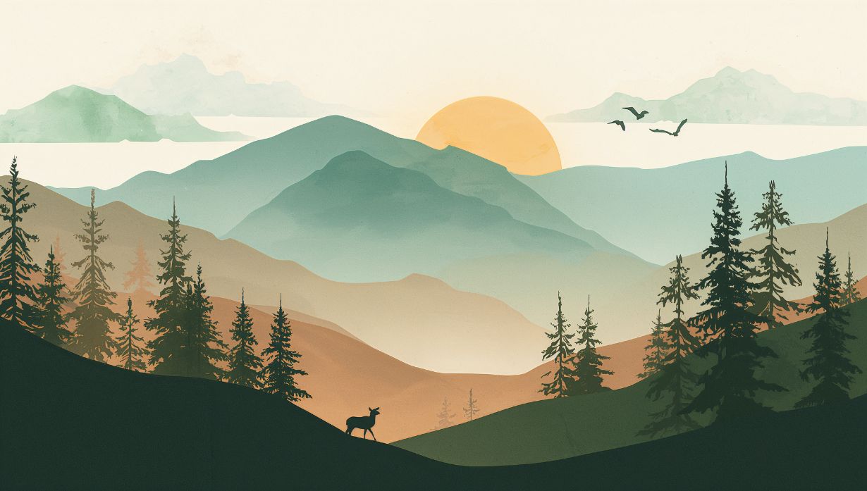 Horizons Sunset - Rustic Forest Accent Wall Mural Wallpaper, peel & stick, custom-sized by Recoat