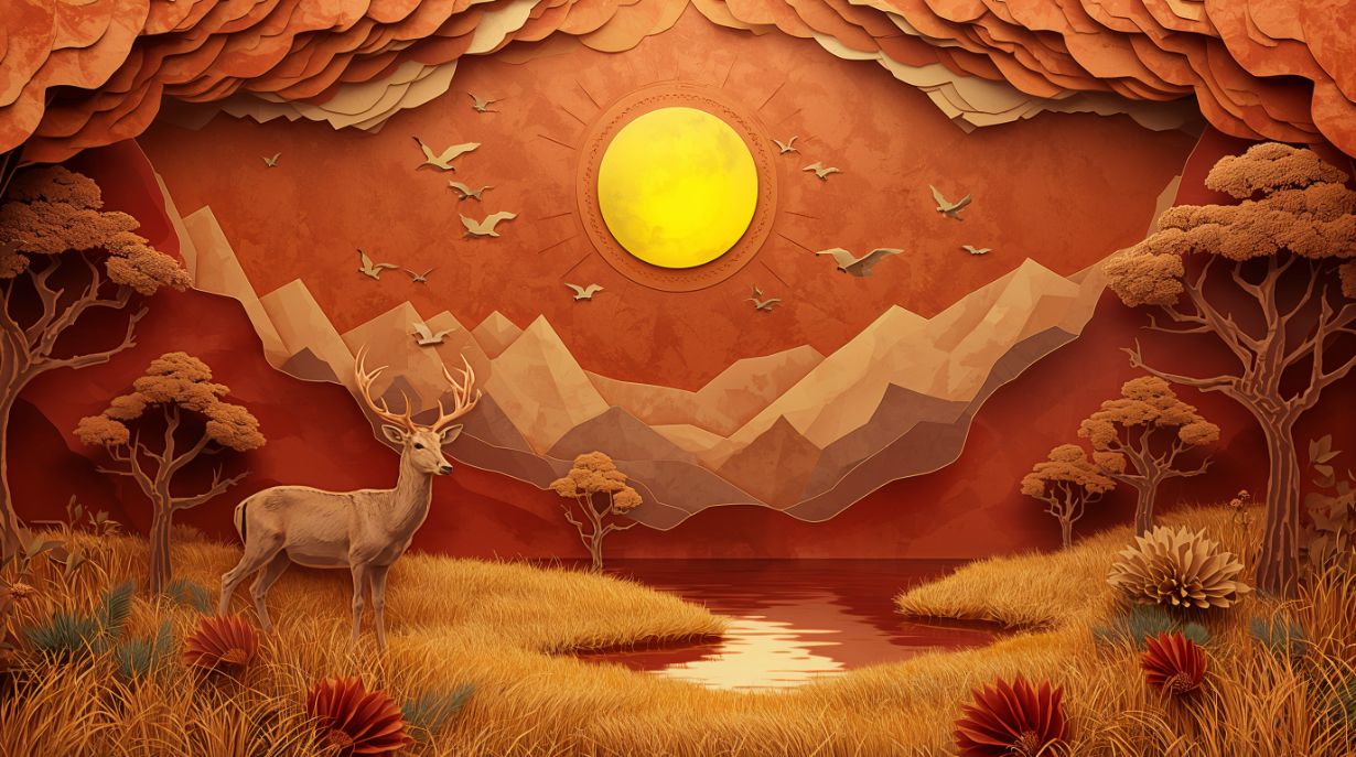 Papercraft Canyon - Paper Art Landscape Accent Wall Mural Wallpaper, peel & stick, custom-sized by Recoat