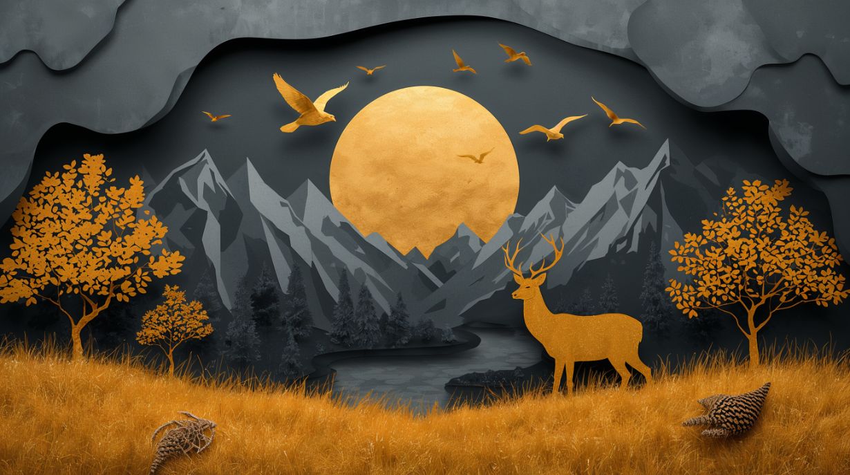 Papercraft Nocturne - Paper Art Landscape Accent Wall Mural Wallpaper, peel & stick, custom-sized by Recoat