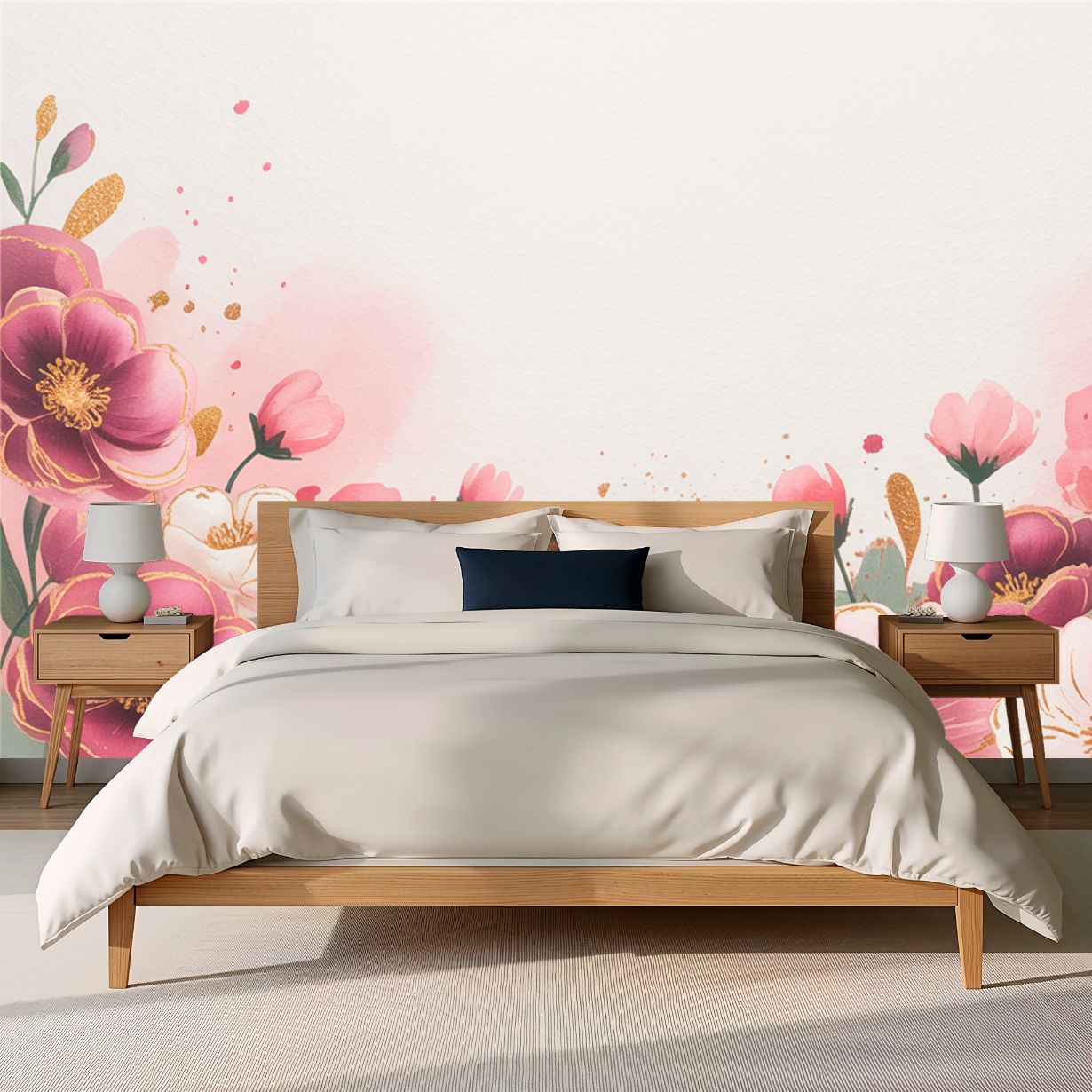 Petal Whisper - Gold & Pink Floral Accent Wall Mural Wallpaper, peel & stick, custom-sized by Recoat