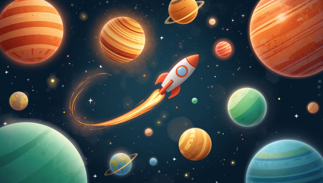 Space Adventure - Planet & Stars Accent Wall Mural Wallpaper, peel & stick, custom-sized by Recoat