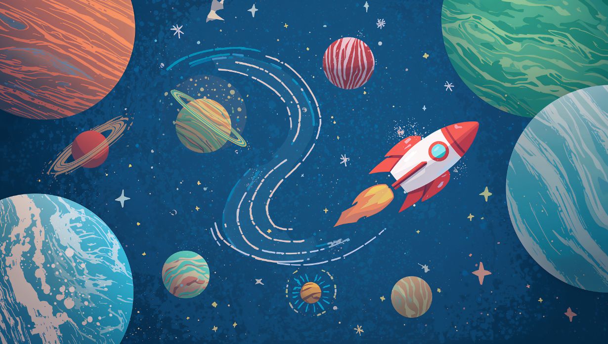 Cosmic Journey - Planet & Stars Accent Wall Mural Wallpaper, peel & stick, custom-sized by Recoat