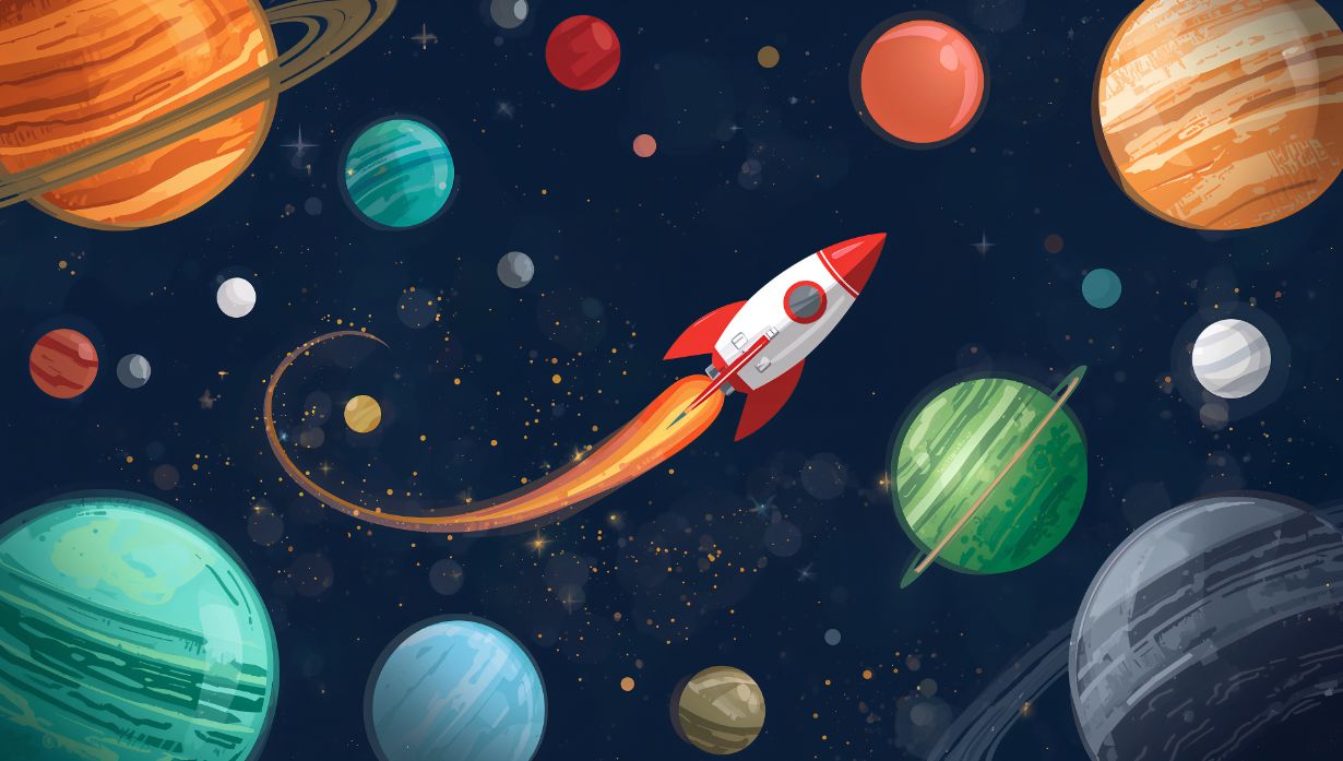 Rocket Starfield - Planet & Stars Accent Wall Mural Wallpaper, peel & stick, custom-sized by Recoat