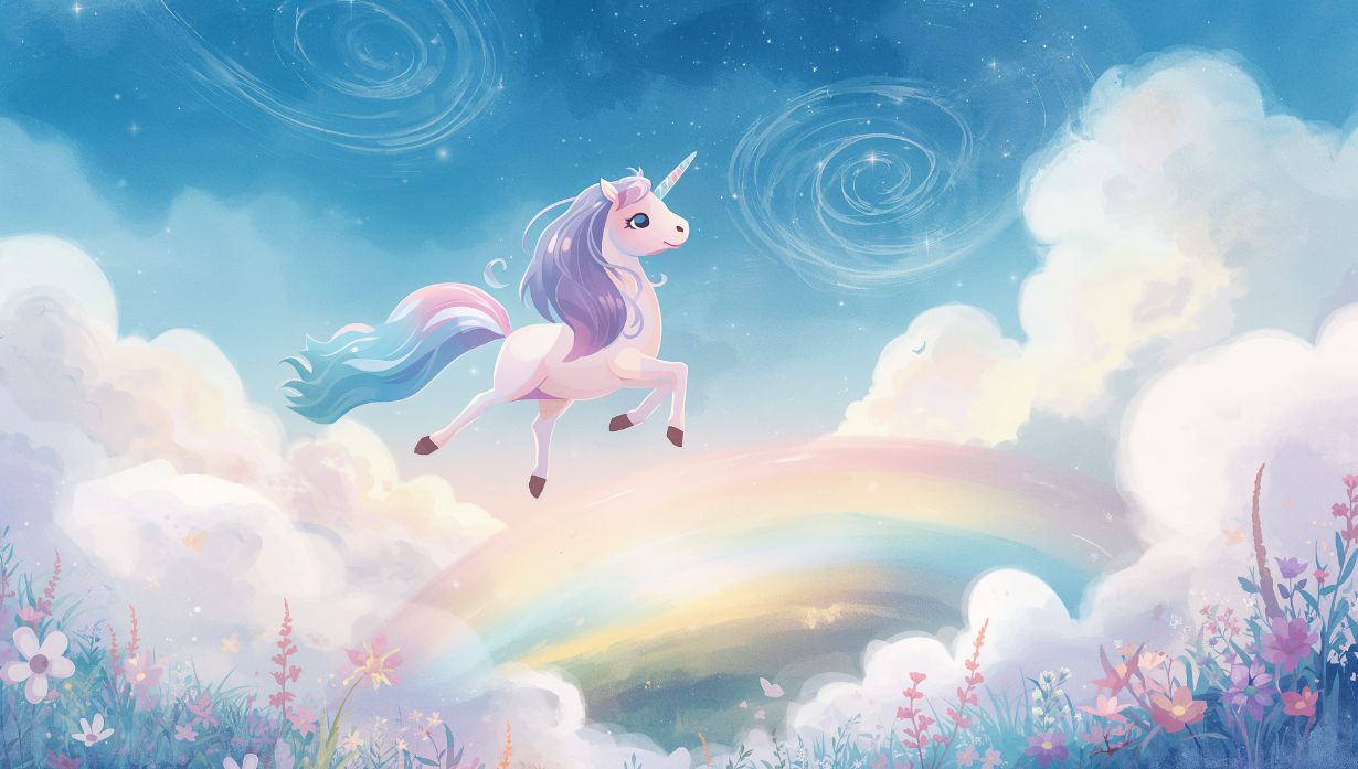 Unicorn Dreams - Whimsical Unicorn & Rainbow Wall Mural, peel & stick, custom-sized by Recoat