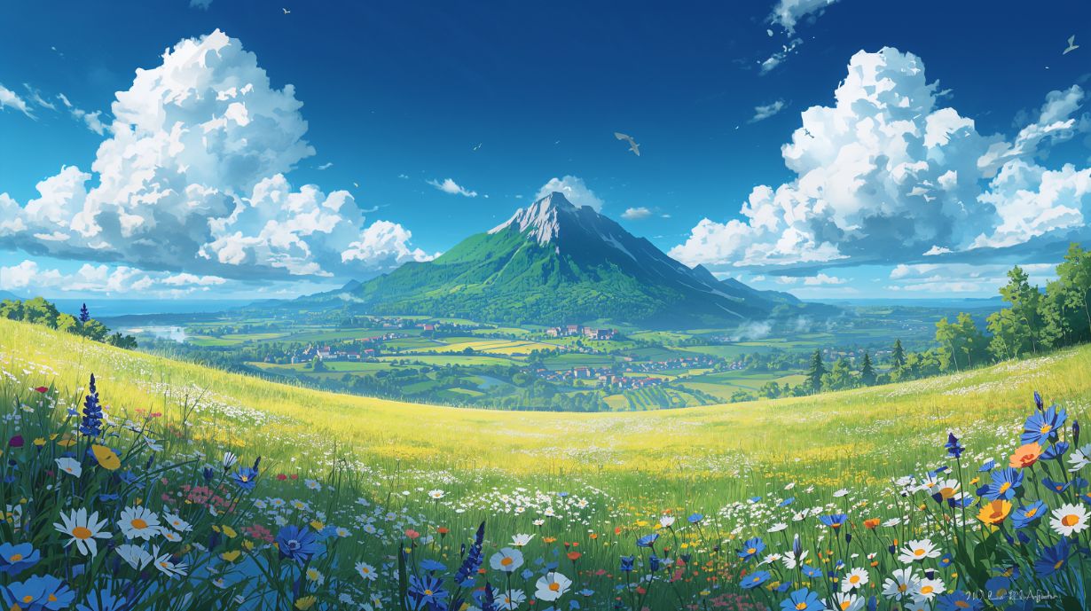 Valley Bloom - Dreamy Landscape Accent Wall Mural Wallpaper., peel & stick, custom-sized by Recoat