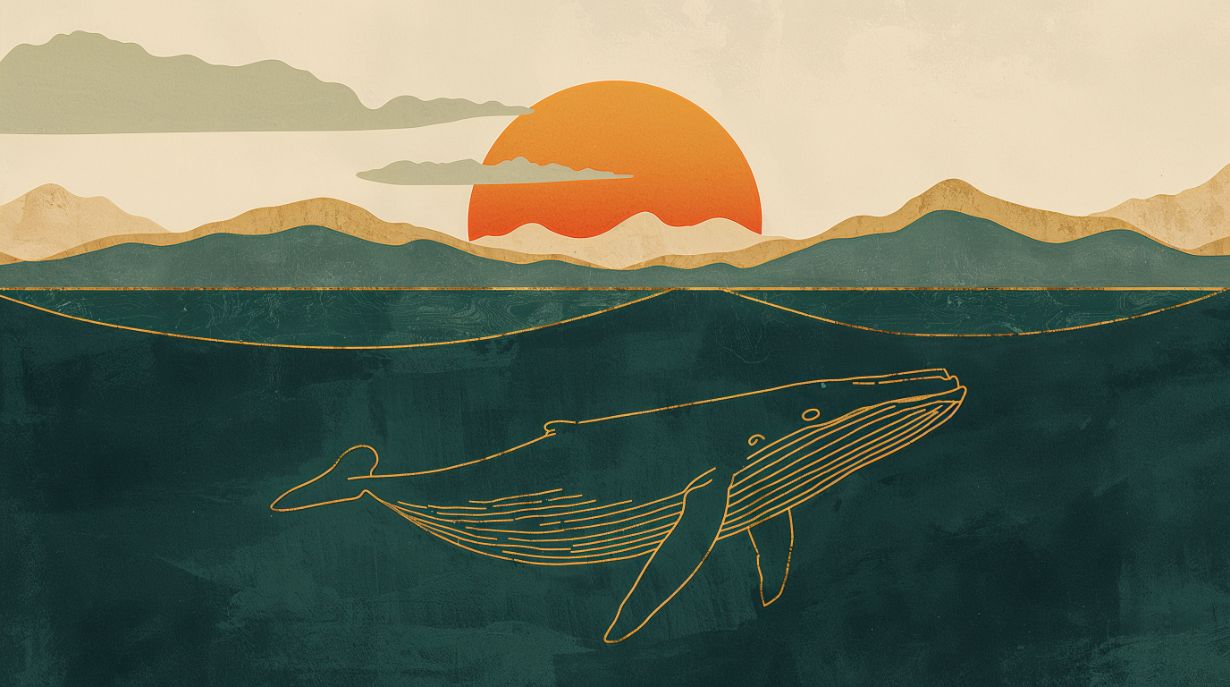Whale Waves - Minimalist Whale Accent Wall Mural Wallpaper, peel & stick, custom-sized by Recoat