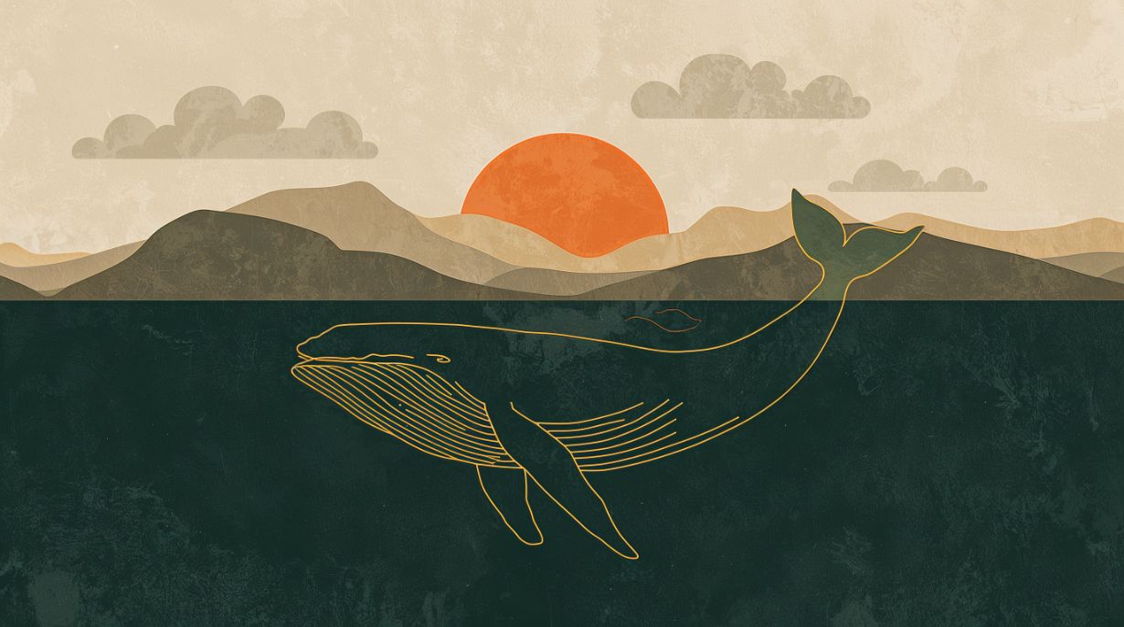 Whale Sunset - Minimalist Whale Accent Wall Mural Wallpaper, peel & stick, custom-sized by Recoat