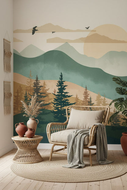 Alpine View - Rustic Forest Accent Wall Mural Wallpaper