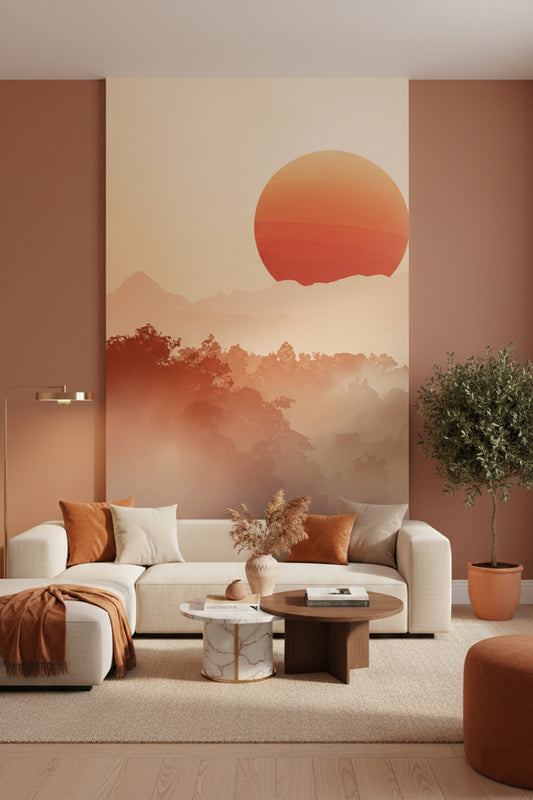 Amber Horizon - Japanese Landscape Accent Wall Mural Wallpaper