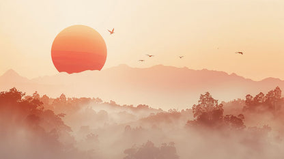Amber Horizon - Japanese Landscape Accent Wall Mural Wallpaper, peel & stick, custom-sized by Recoat